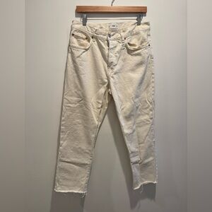 MANGO Off White Raw Hem Denim Jeans